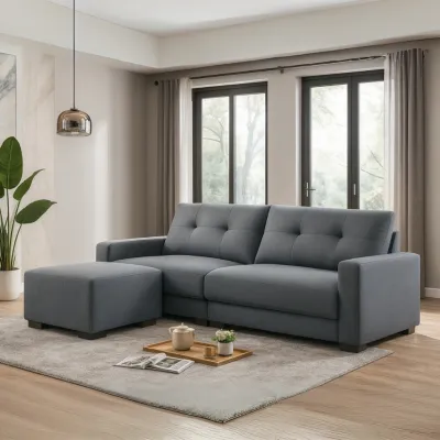 Furniture Direct TASMIA TOMO 4 Seater Fabric Sofa With Foot Stool-Grey