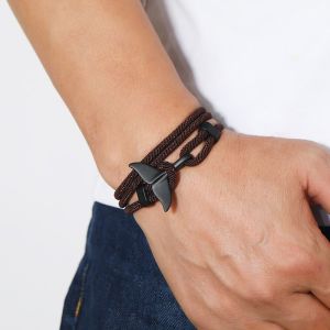 LOPU Cá tính Cổ điển Đuôi Cá Voi Cặp đôi Quà sinh nhật Thiết kế thích hợp Hợp thời trang Vòng tay dây bện Vòng tay nam Dây đeo tay phong cách Hàn Quốc Trang sức thời trang