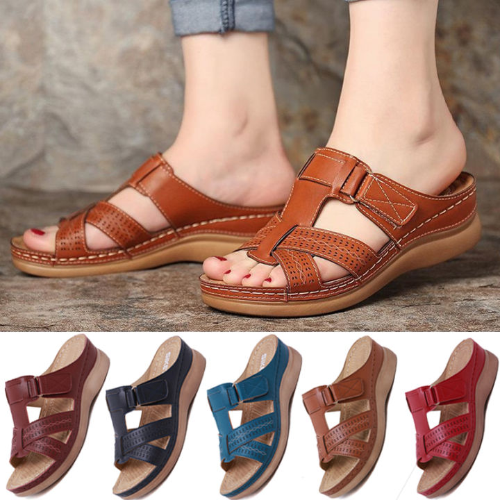 Vintage Openwork Carved Wedge Sandals