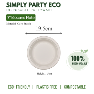 SG Simply Party Disposable Plates 40 Packs Biodegradable Corn Starch 6" / 7" / 9" inch Plates Eco-Friendly Office pantry home birthday party Disposable partyware SG LOCAL STOCKS