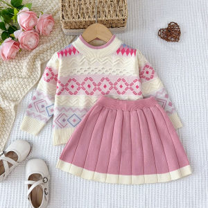 Bear Leader 3 4 5 6 7 Years Baby Clothing Girls Knitting Skirt New Sets 2 Pieces Sweater Suits for Kids Autumn Colorful Long Sleeves Sweater Pullover and Pleated Knitted Skirts Childrens Winter Clothes