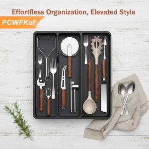 【PCWFKef】 Mở rộng khay đồ dùng có thể điều chỉnh bạc ngăn kéo tổ chức 6 ngăn chia cho nhà bếp lưu trữ