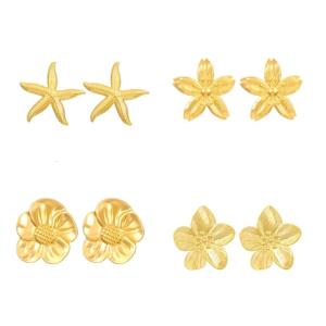Chic Gold Five Petal Floral Earrings Sturdy Stainless Steel Flower Earrings Accessory Unique Ear for Women