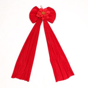 SOULLOV Long Streamers Christmas Bow Pendant Large Velvet Soft-Draping Christmas Tree Topper Bow Festive Wrinkle-Resistant Christmas Wreaths Bow Christmas Tree