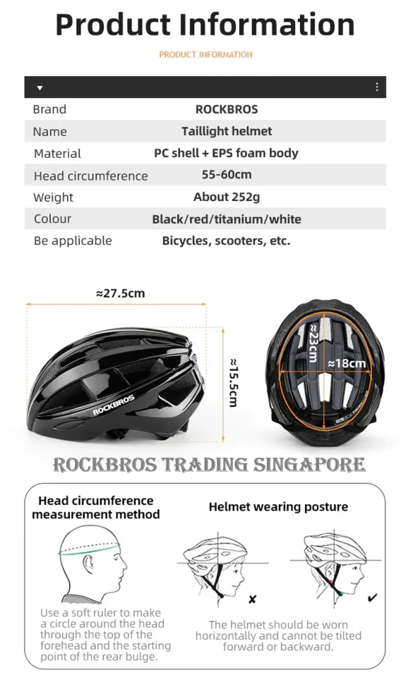 SG delivery RockBros Bicycle Helmet Escooter Helmet Cycling helmet with  light safety light ultralight mountain bike helmet road bike helmet bicycle  accessories | Lazada Singapore