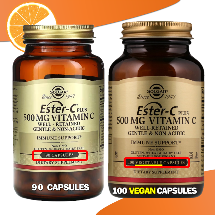 Solgar Ester C 500mg 90 Capsules / 100 Vegetable Capsules Non Acidic ...