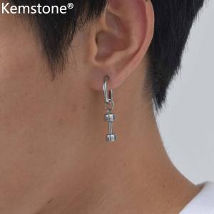 Kemstone Stainless Steel Dumbbell Ear Studs Hip Hop Mens Ear Jewelry Trendy Fashion Hypoallergenic