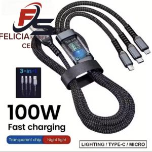 Kabel Data 3 in 1 Fast Charging 100 Watt Bisa Untuk semua tipe Handphone Micro Type C dan lightning