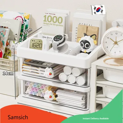 Samsich กล่องเก็บของตั้งโต๊ะนักเรียนแบบลิ้นชักอุปกรณ์ทำผมชั้นวางเครื่องสำอาง
