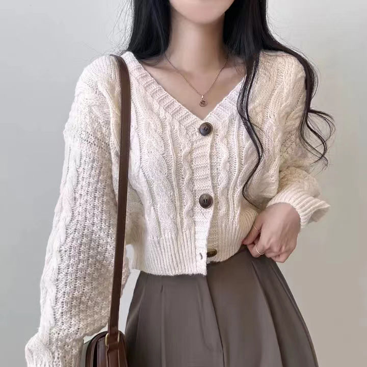 Korean Women Fashion V Neck Buttons Knitted Cardigan New Female Long  Sleeve Outer Crop Top Sweater Tops Lazada PH