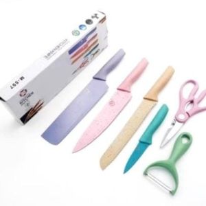 Set Pisau Dapur Isi 6 Pcs Pisau Dapur + Peeler / Pisau Dapur Set isi 6pcs Colorful Stainless Steel / Kitchen Knife Set Multicolor