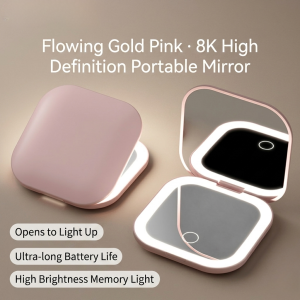 Mini LED Makeup Mirror Small Mirror Portable 3 Light Rechargeable Compact Makeup Mirror Foldable Dressing Mirror