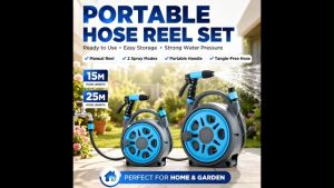 Portable Garden Hose Reel 15M 25M High Pressure Water Spray Gun Anti-Kink Hose for Car Wash Garden