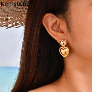 Kemstone Womens Stainless Steel Gold Plated Heart Hoop Earrings Fashion Romantic Jewelry Gift