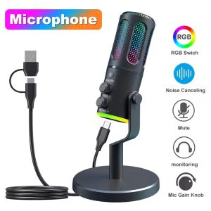 Plug & Play PC/Phone Podcast Condenser Cardioid Microphone for Recording Gaming Streaming Singing YouTube RGB Mic Gamer