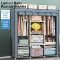 Zip Almari Baju Kain Besar Cabinet T-shape Large Capacity Zipped Wardrobe Clothes Organization Storage Rack Cabinet Clothes Rack Bedroom Cupboard. 