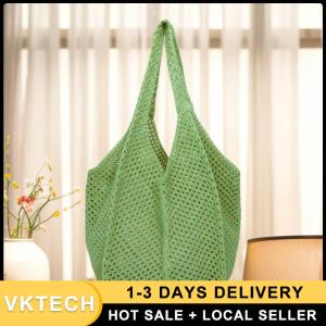 Fashionable Women Knitted Tote Bag Summer Beach Hollow Out Crochet Large Capacity Casual Tote