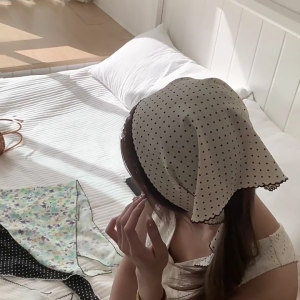 Womens Polyester Head Scarf With Dots Stylish Hair Cover Korean Style Triangled Scarf For Evening or Outdoor Daily Use