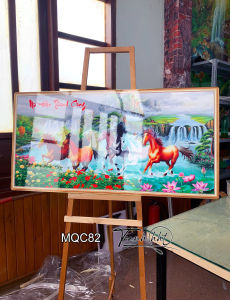Tranh mã đáo thành công tranh ngựa bát mã tranh con ngựa treo tường Tranh treo tường ngựa bát mã trúc lâm tráng gương MQC82