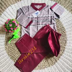 Setelan Koko Anak Laki-laki Motif Songket Kapas - Set Lengan Panjang Lelaki