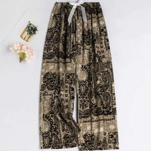 【📣SG Seller】🔥fast delivery🔥Long Summer cotton silk womens high waist wide leg pants cooling pajamas