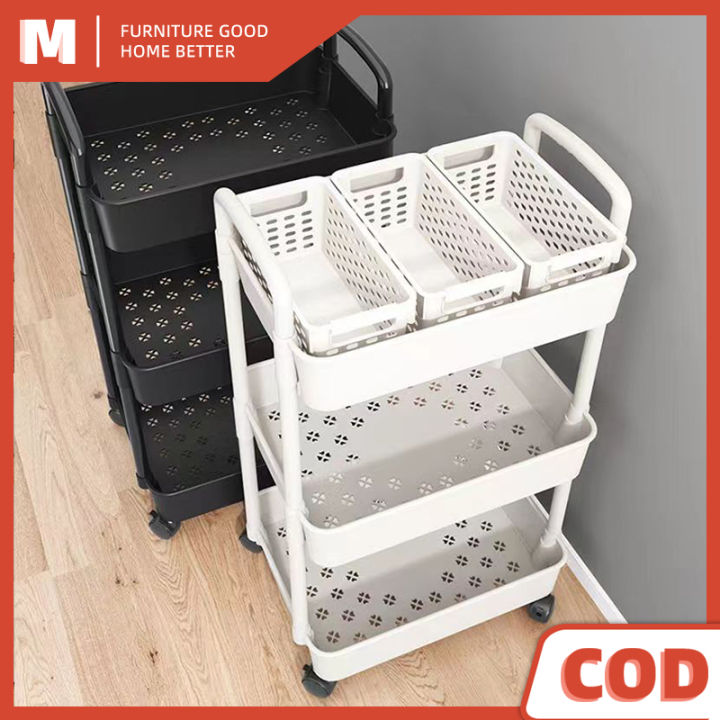 4 Tier Trolley Cart Organizer with Storage Basket Utility Kitchen