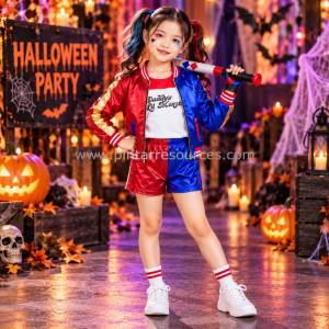 READY STOCK Children Kids Harley Quinn Suicide Squad Joker Clown Scary Horror Movie Character Halloween Costume