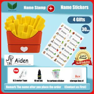Eversalute Customized Rubber Name Stamp For Kids With 30 pcs Stickers Self-Inking Stamp Fabric Name Stamp For Clothes Students Name Seal Kindergarten Clothes Waterproof Name Chop