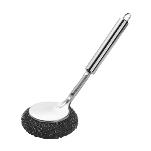 Stainless Steel Wool Scrubber with Long Handle for Cleaning DishesScrubbing Scouring Brush for Kitchen PotsPansSink