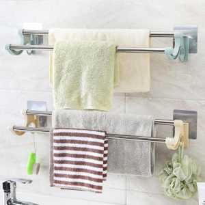 Promo Tempat Gantungan Handuk Tempel Dinding Tembok 2 Slot Spons Kamar Mandi Toilet Stainless Steel Murah