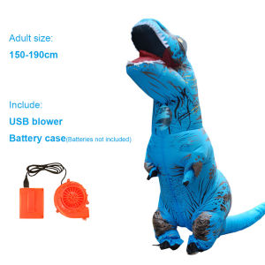 Jurassic World ไดโนเสาร์เป่าลมได้ Trex ชุดแฟนสีสำหรับสุนัข Air พัดลมเติมลมแฟนซีคอสเพลย์ฮาโลวีนชุดชุดสัตว์ Jumpsuit - ผู้ใหญ่