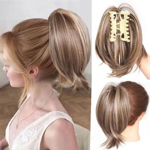 NOVAWEAR อัพโด ผมหางม้ายุ่งตรง สังเคราะห์สังเคราะห์สังเคราะห์ Scrunchie ชิ้นส่วนขนปลอม อุปกรณ์เสริมผม กางเกงขาสั้นแบบสั้น ที่หนีบผมซาลาเปา สำหรับผู้หญิง