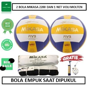PAKET LENGKAP BOLA VOLLY MIKASA 2200 SUPER GOLD DAN NET VOLI MIKASA GOLD - BOLA BERKUALITAS TERBAIK - BOLA VOLLY LIGA PRO