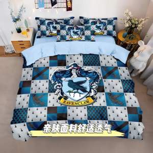Harry Potter Quilt Cover Four-Piece Set Hogwarts Cartoon Student Dormitory Bedding Bed Sheet Bed Skirt LZD