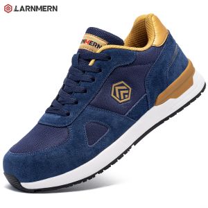 LARNMERN Safety Shoes Pria Sneakers Ujung Besi Konstruksi Anti Statis Sepatu Kerja Pria L9096 Navy