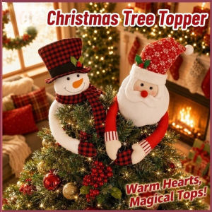 Christmas Tree Topper Santa Snowman Reindeer Doll Polyester Bendable Arms Plaid Decor Home Party