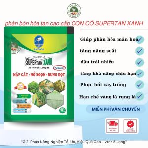 phân bón hòa tan cao cấp CON CÒ SUPERTAN XANH công nghệ TURBOMIX gói 1 bình 25 lít