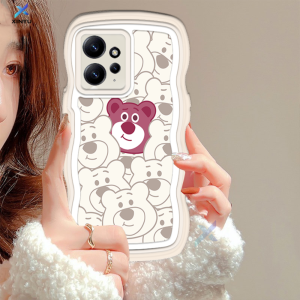 Casing hp Redmi Note 12 4G Note 11S 11 Pro Redmi 10 2022 10C 10A 9A 9C 9T Note 10 5G Note 10S Note 9 Note8 Redmi A1 M3 Poco X3 Pro NFC Wavy Curved Edge Clear Cute Lotso Strawberry Bear Case