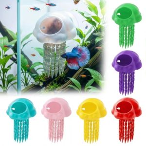 OUTOPEN 3D Printed Aquarium Hideout Cave Luminous Jellyfish Shape Floating Jellyfish Hideout Funny Decorative Fish Tank Hiding Cave Betta Fish
