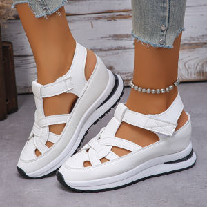 [Free Shipping] New Plus-Size Wedge Sandals For Women Featuring A Closed-Toe Design Breathable Mesh And A Thick Platform Sole With Velcro Straps