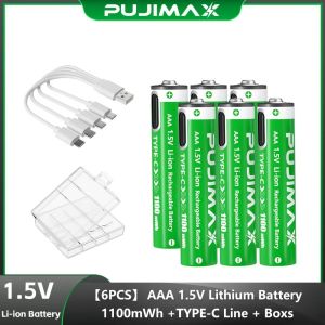 PUJIMAX 1.5V  AAA 1100mWh Battery Lithium-ion Rechargeable USB Charging with Type-C  LED Light【Fast Delivery】