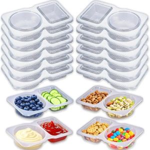 5PCS Double Compartment Seasoning Container with Lid Portable Snack Container for Daily Outdoor Picnic Dipping Sauces