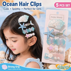 Aoduoyaya Girls Ocean Hair Clips Set 5pcs Starfish Seashell Mermaid Pearl Jelly Cute School Party