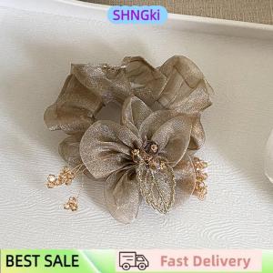 SHNGki Elegant Rhinestone Flower Tie Hair Rope Female Ponytail Ball Head Rubber Band Scrunchie Ring