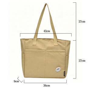 Large Capacity Nylon Shoulder Bag Trendy Minimalist Plain Multi-Pocket Casual Everyday Office School Tote Bag