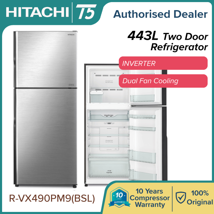 HITACHI RVX490PM9 BSL 443L INVERTER 2 DOOR FRIDGE REFRIGERATOR R