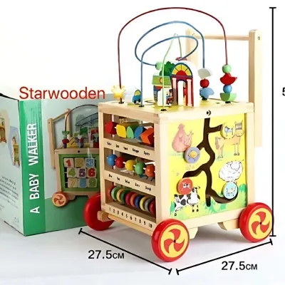 Wooden Baby Walker with Activity Cube 6-in-1 Anti-Bow Leg Push Toy Educational Learning Walking Toy for Toddlers 1 2 3 Year Old Boys Girls