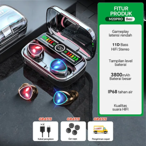 Walteriney Headset Bluetooth Sentuh Cerdas Headset Pengurang Kebisingan Headset Bluetooth Tampilan Digital