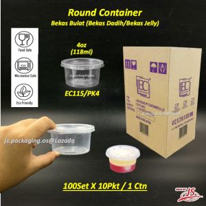 EC Round Container Bekas Dadih Jelly Small Container Kecil 4oz Bekas Sos Puding jelly cup with lid