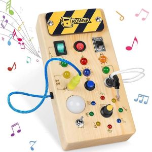 Montessori Busy Board Baby Wooden Switch Light LED Simulation Socket Switch Teaching Aids Life Skills Cognitive Toys Toddler Sensory Children Educational Toys Boy